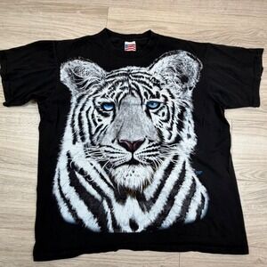 Vintage 1994 Trinity Products White Tiger Graphic T Shirt Black XL Single Stitch